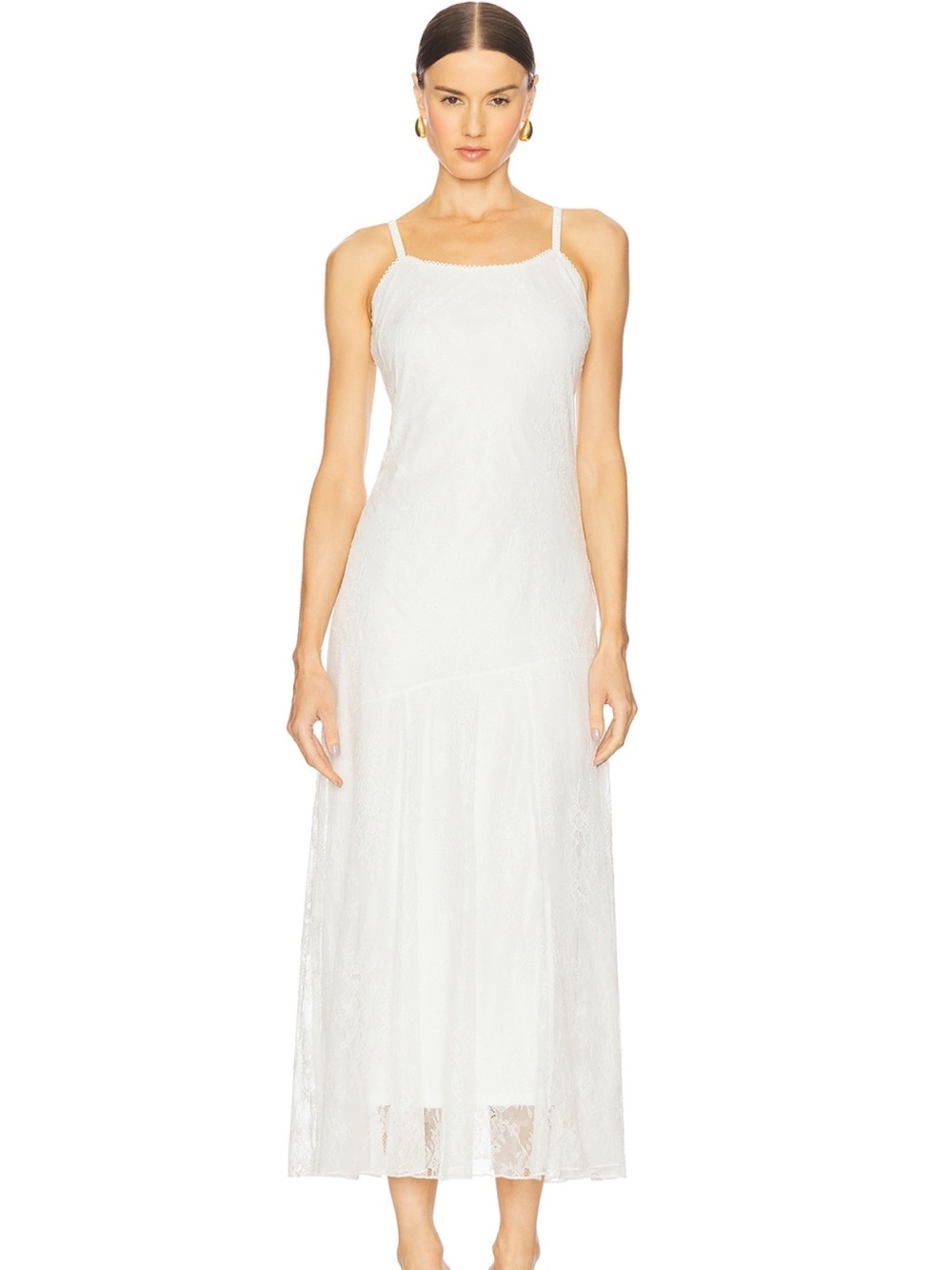 White Lace Maxi Dress with Spaghetti Straps